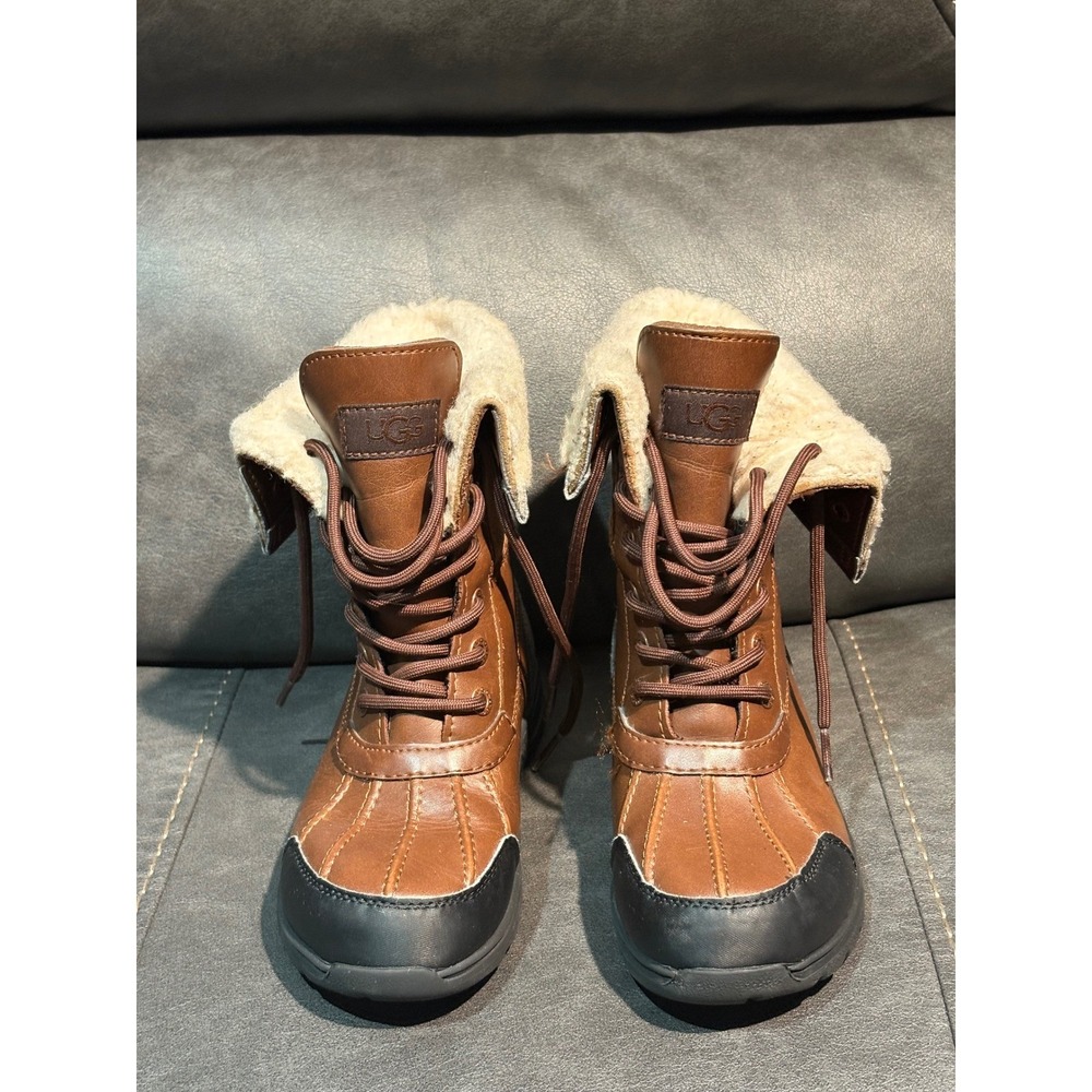UGG Kids Butte II Waterproof Winter Boots Chestnut Brown Leather 1098890K Size 2